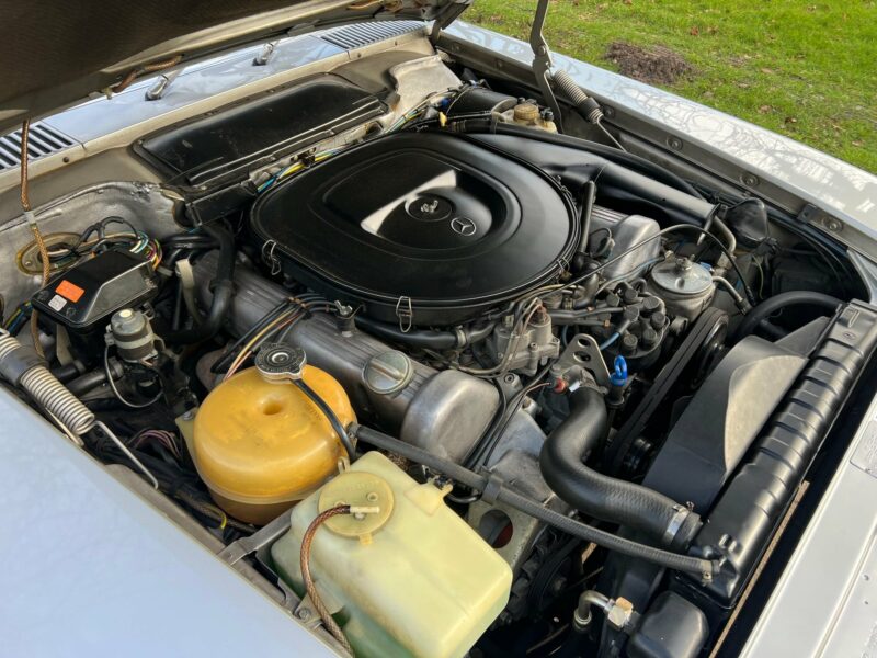 Engine bay of 1979 Mercedes C107 450SLC 5L