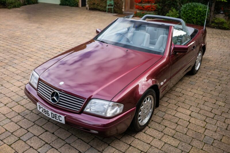 Burgundy Mercedes R129 convertible